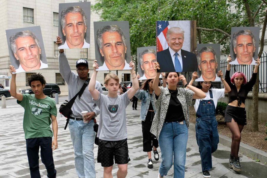 Protesters, pictures, Jeffrey Epstein