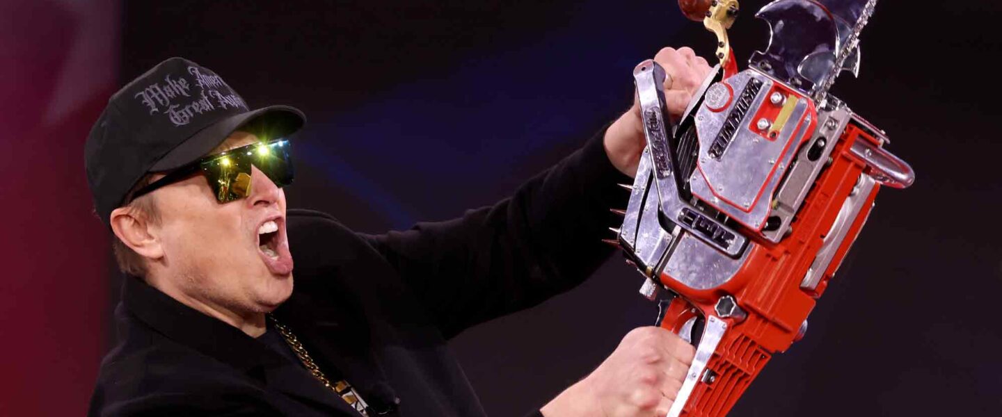 Elon Musk, government workers, cuts, chainsaw, rage