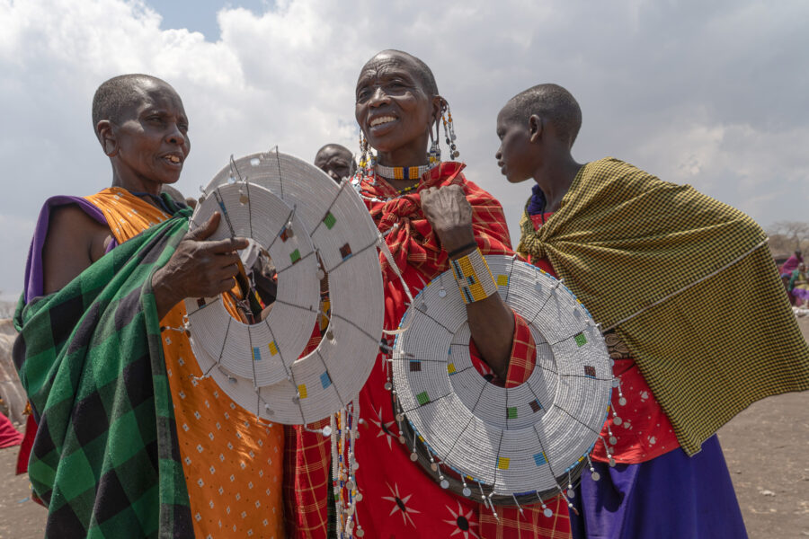 Women selling, traditional jewelry, Maasai market