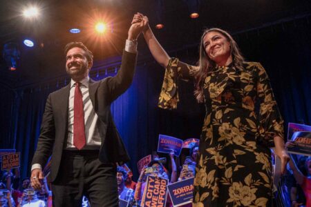 Zohran Mamdani, Alexandria Ocasio Cortez, AOC, rally, Manhattan, New York