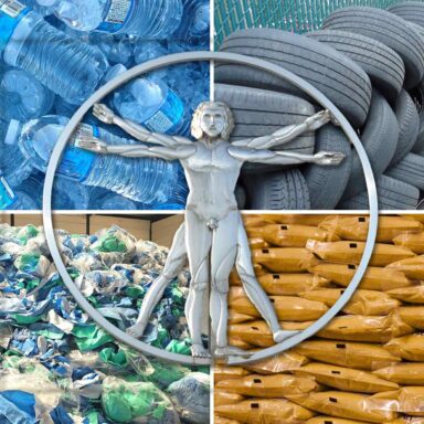 Microplastics, Water Bottles, Tires, Medical Waste, and Plastic Bags, da Vinci man