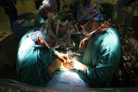 Surgeons, operate, heart transplant patient, Sharp Memorial Hospital, San Diego, CA
