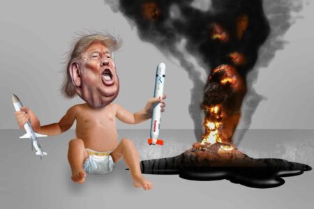 Baby, Donald Trump, play, missiles, Iran, Oil
