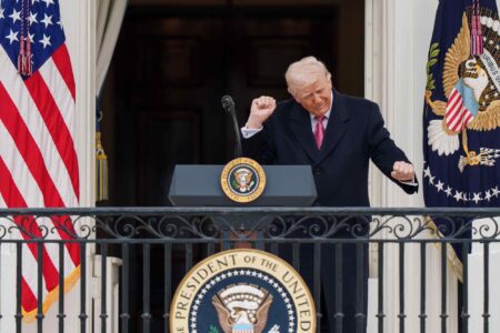 Donald Trump, performs his silly dance routine, Blue Room Balcony