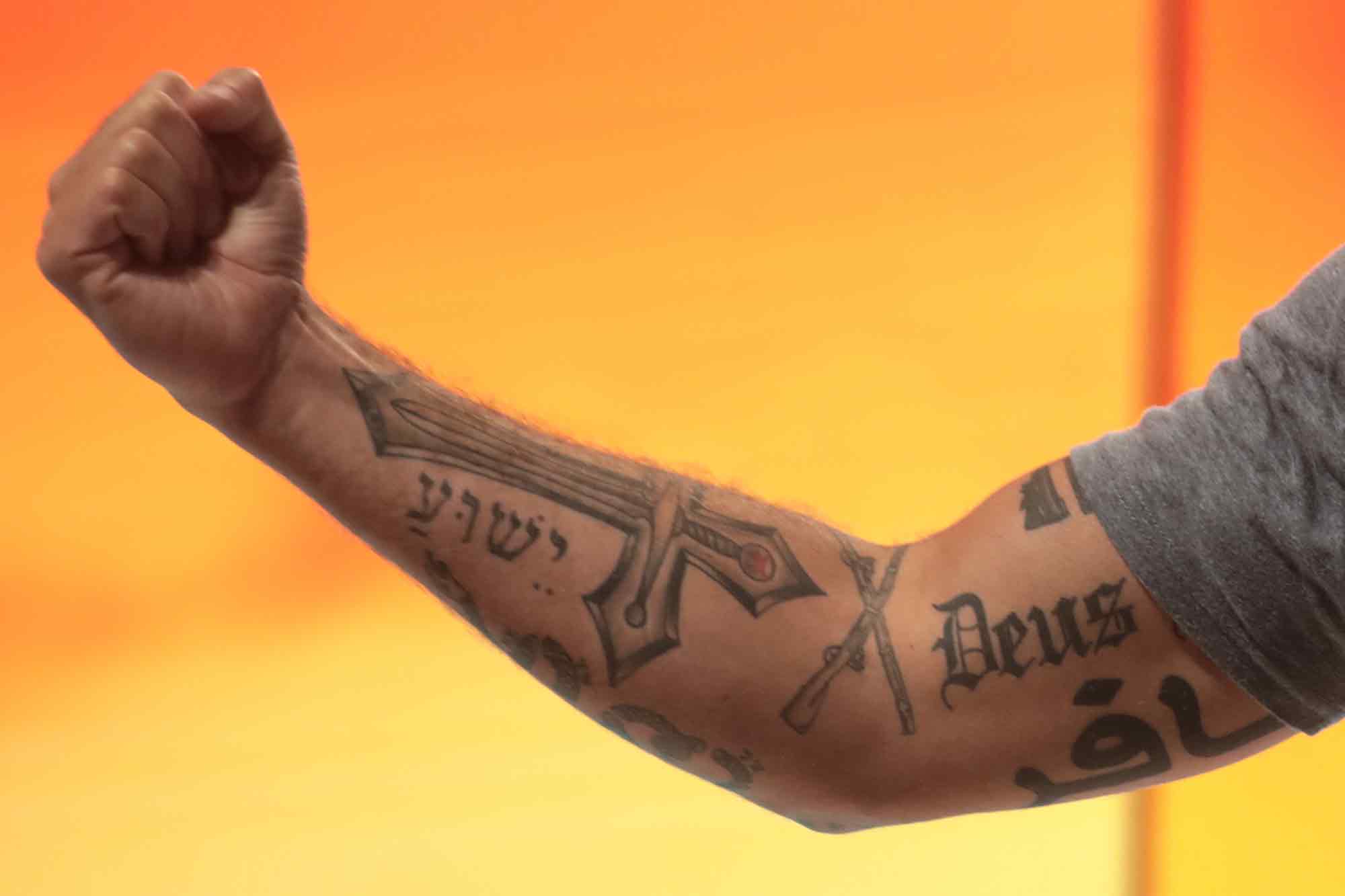Pete Hegseth, right arm, tattoos, 2021