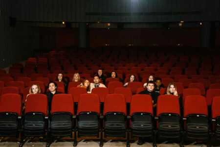 small audience, movie theater