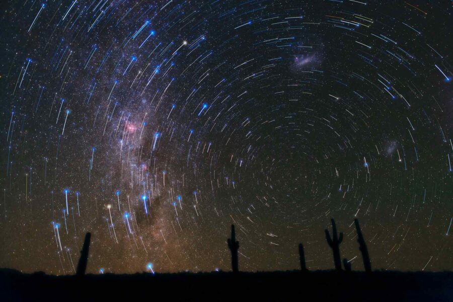 Star trails, circling, South Celestial Pole, Atacama Desert, Chile
