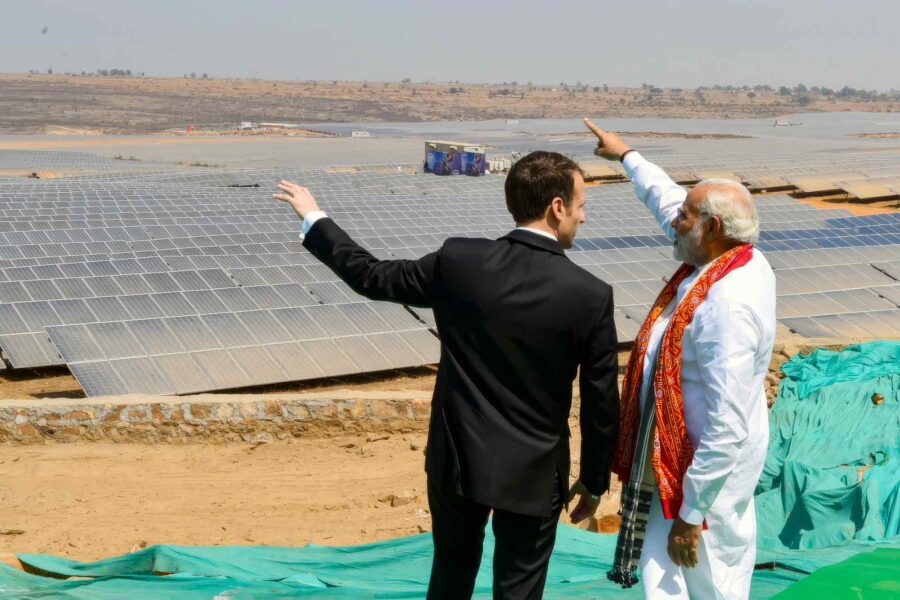 Narendra Modi, Emmanuel Macron, Solar Power Plant, Mirzapur, India
