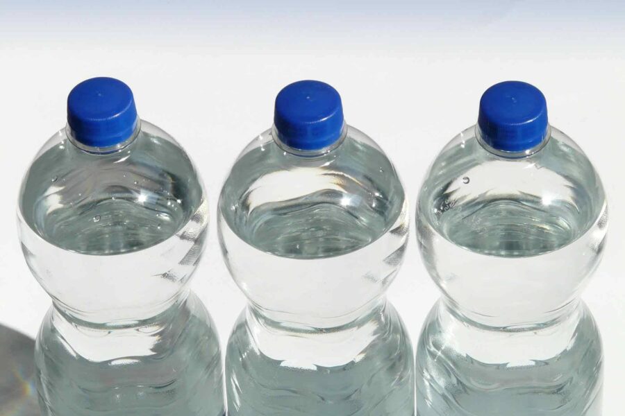 Three, plastic, water bottles