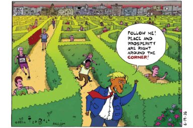 Ted Rall, cartoon, prosperity maze.