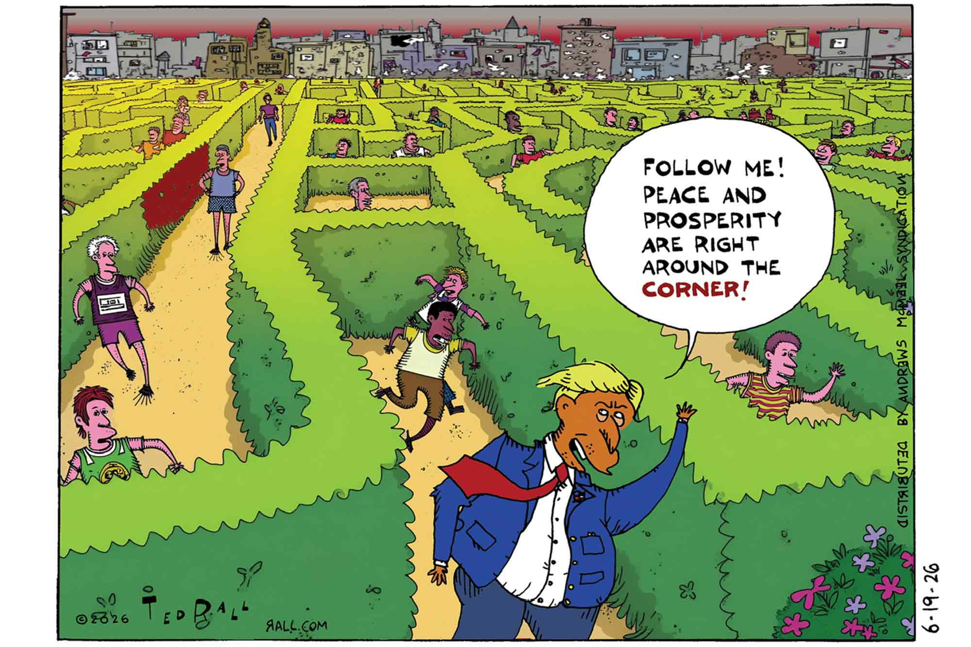 Ted Rall, cartoon, prosperity maze.