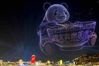China, drone, light show, panda