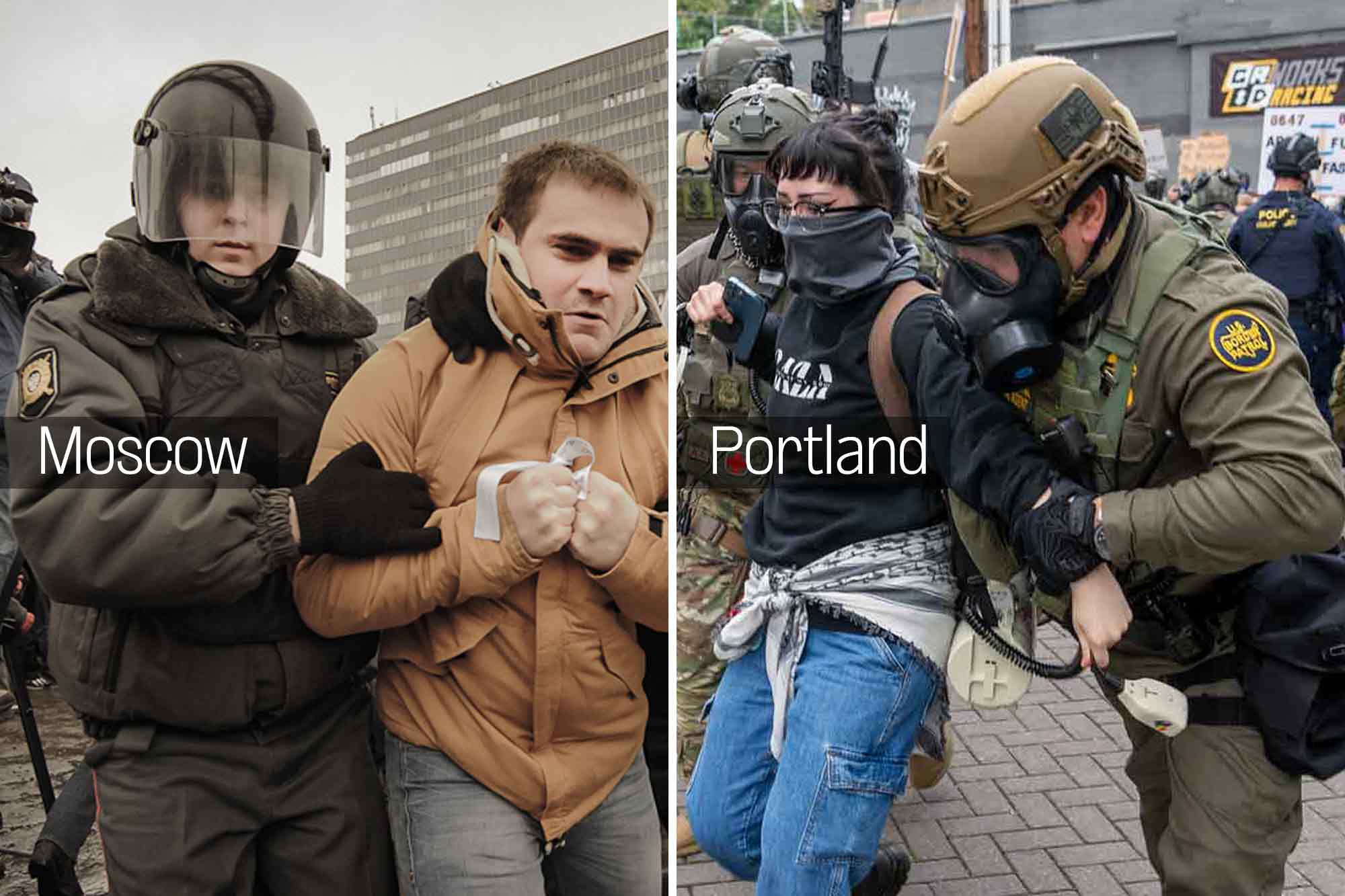 Police, arresting dissidents, Moscow, Portland