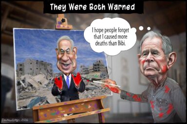 Benjamin Nettanyahu, George W. Bush, September 11, October 7, painting