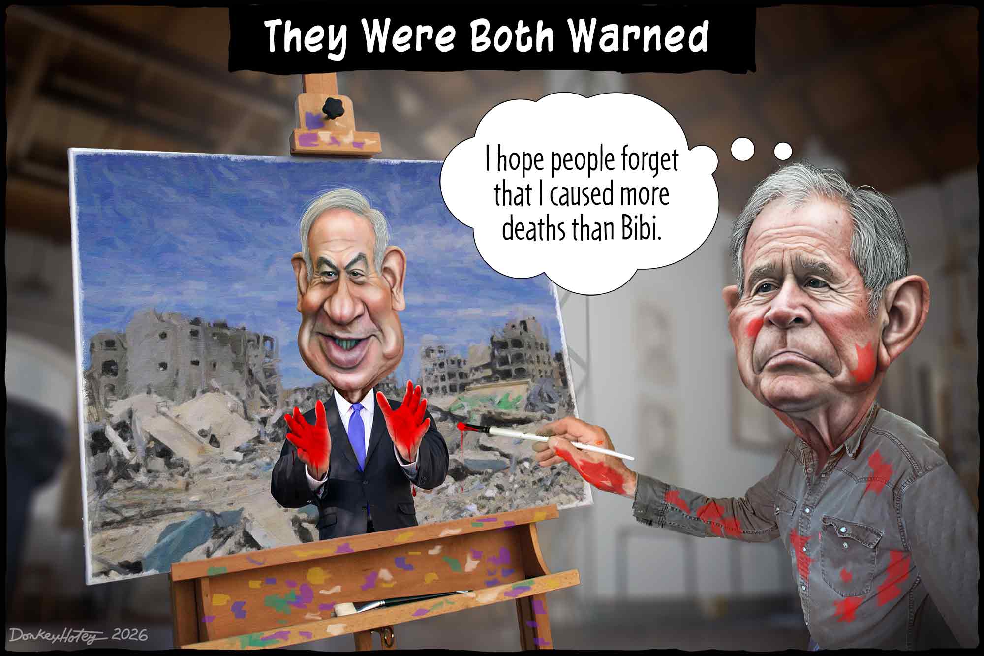 Benjamin Nettanyahu, George W. Bush, September 11, October 7, painting