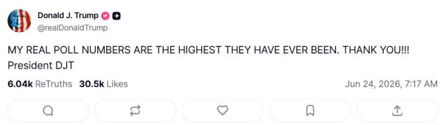 Screenshot, Truth Social, post, poll numbers, Donald J. Trump