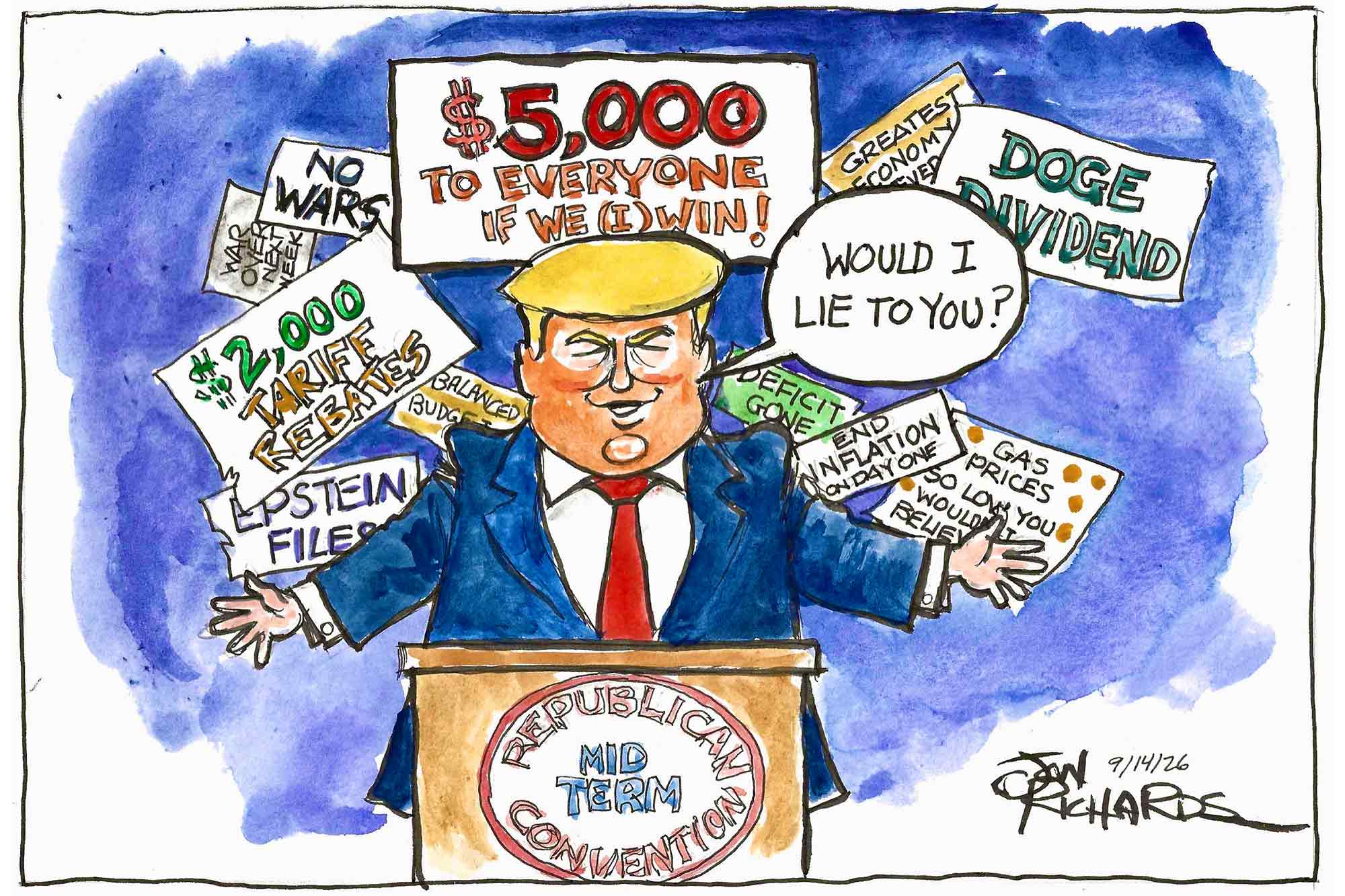 Donald Trump, Trump-a-palooza, $5,000 checks
