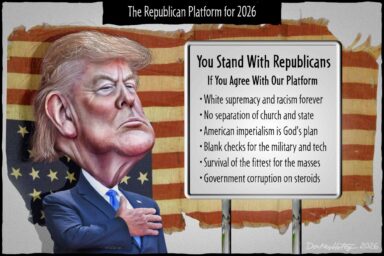Donald Trump, Republican platform, racism, Christofascism, imperialism, corruption