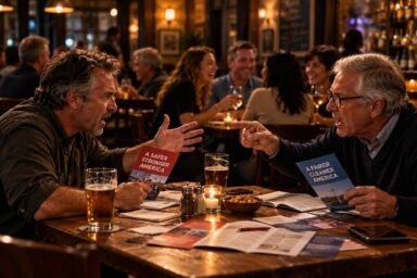 Two men, arguing, politics