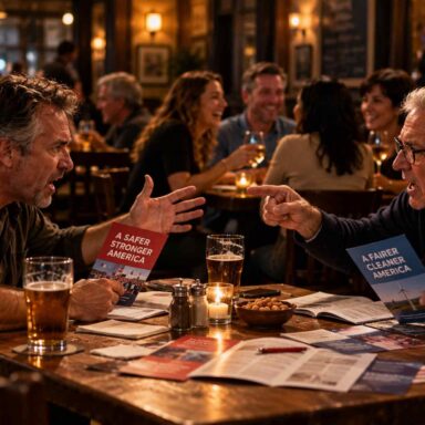Two men, arguing, politics
