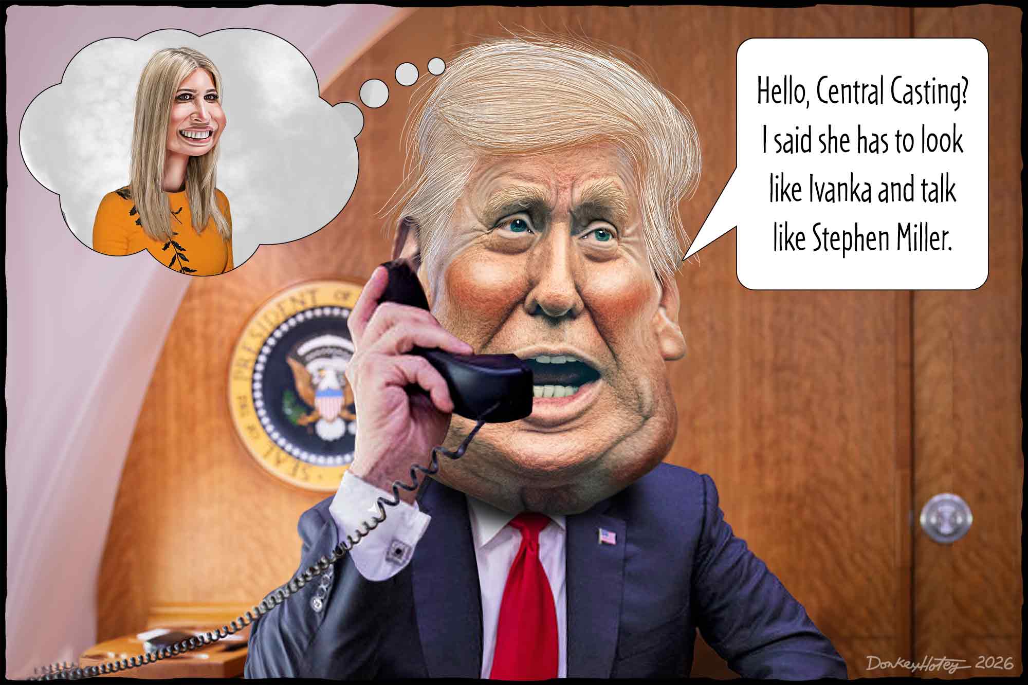 Donald Trump, Central Casting, White House Press Secretary