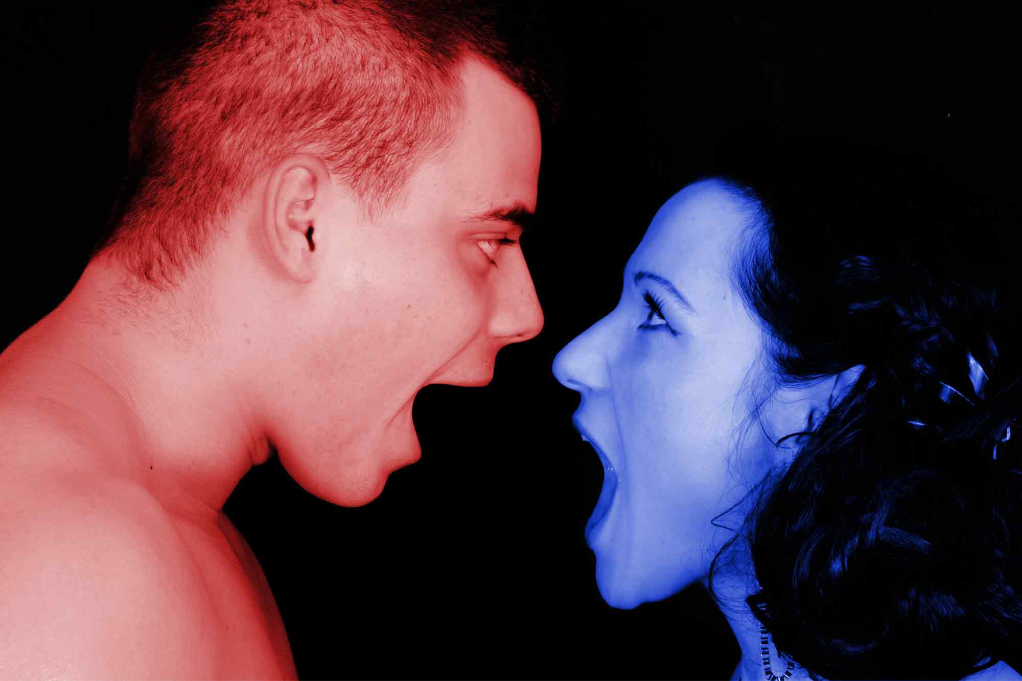 Red, blue, extremist, progressive, Two people arguing